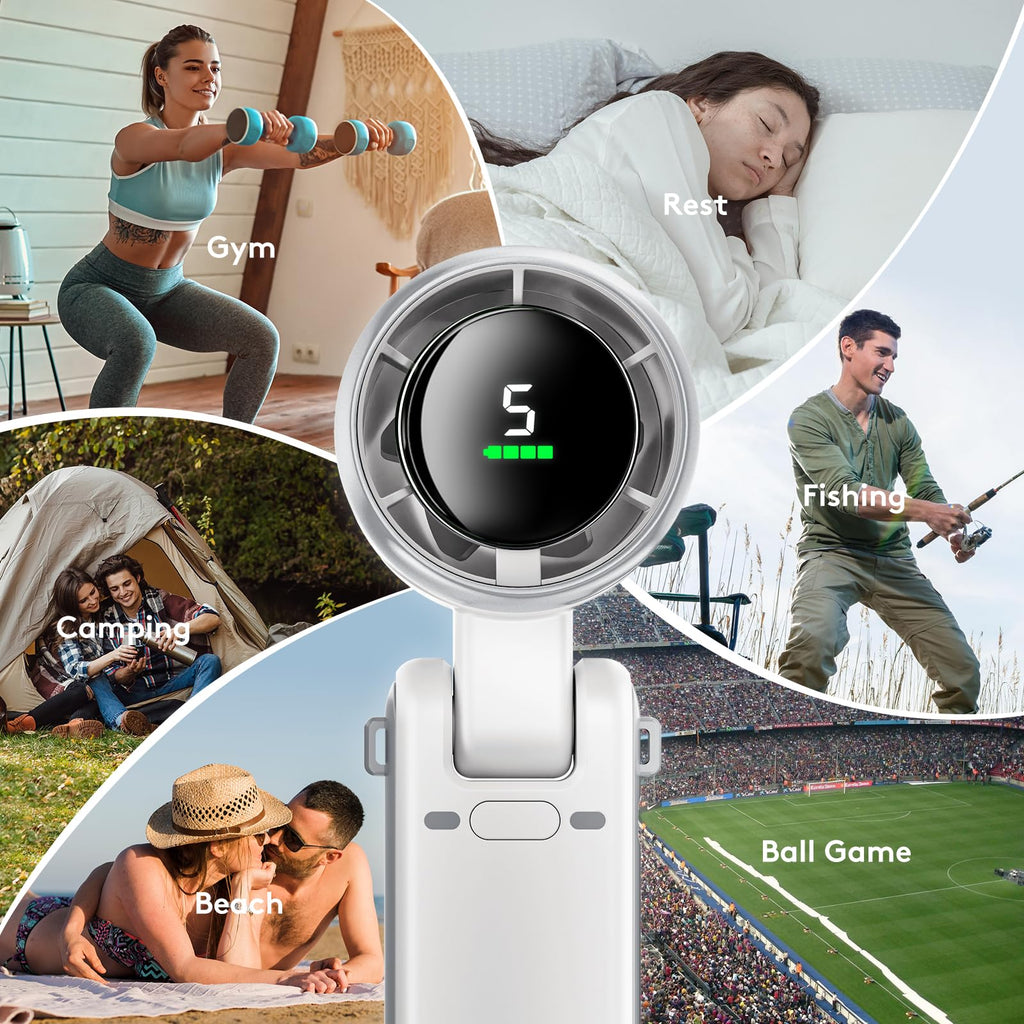 Portable Handheld Turbo Fan, 5 Gear Wind, Battery Operated, Up to 12 Working Hours, 3 IN 1 Hand Fan with Air Turbo Tech Cooling