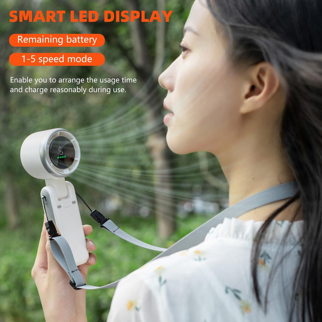Portable Handheld Turbo Fan, 5 Gear Wind, Battery Operated, Up to 12 Working Hours, 3 IN 1 Hand Fan with Air Turbo Tech Cooling