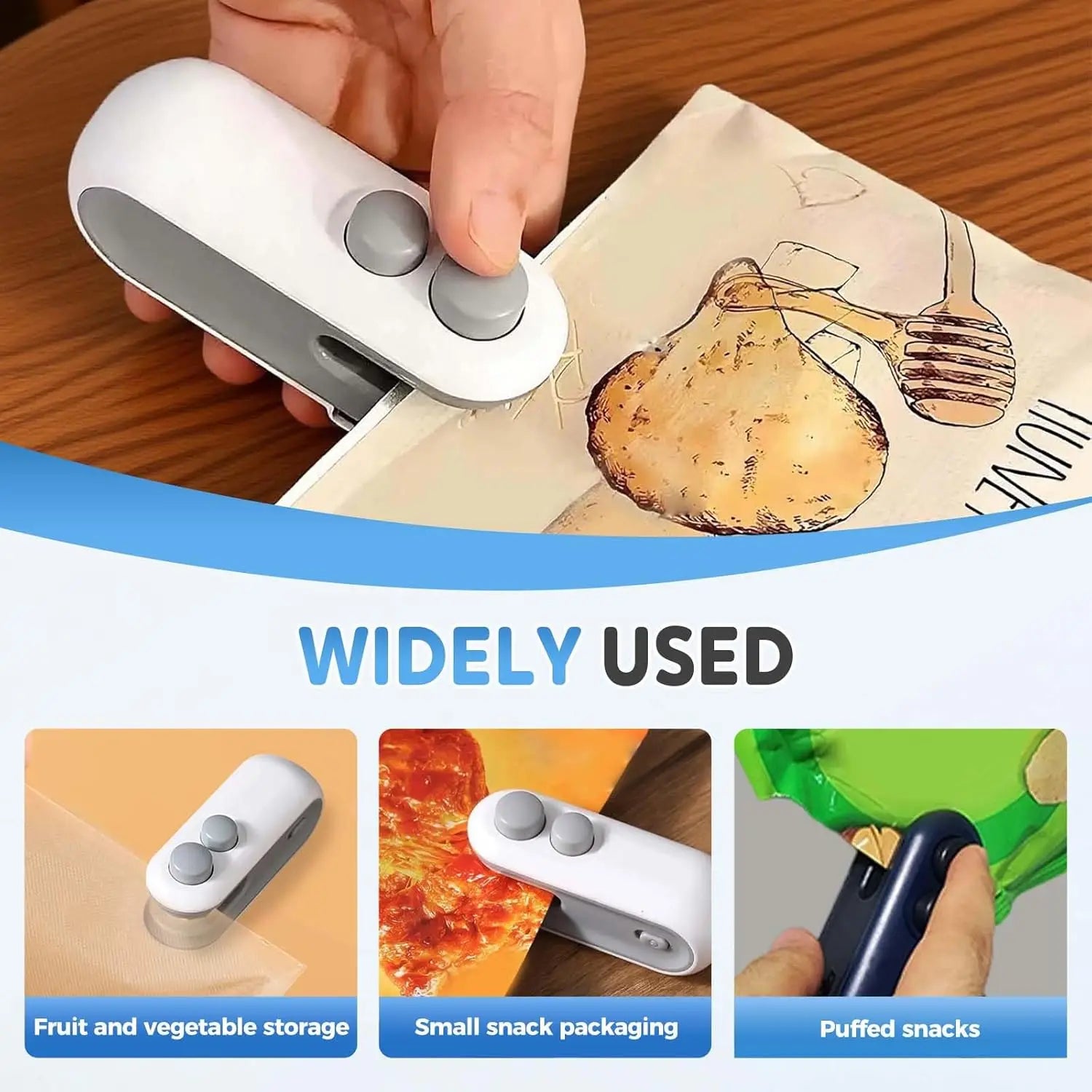 Mini Bag portable Sealer, with Cutter and Magnet, Vacuum Handheld Bag Sealer for  Chips & Plastic Bags