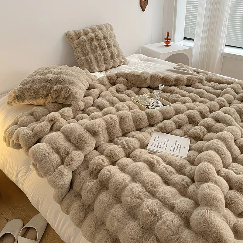Soft Cozy Faux Fur Rabbit Blanket, Warm Thick for Bed Sofa Office, , Durable and Versatile