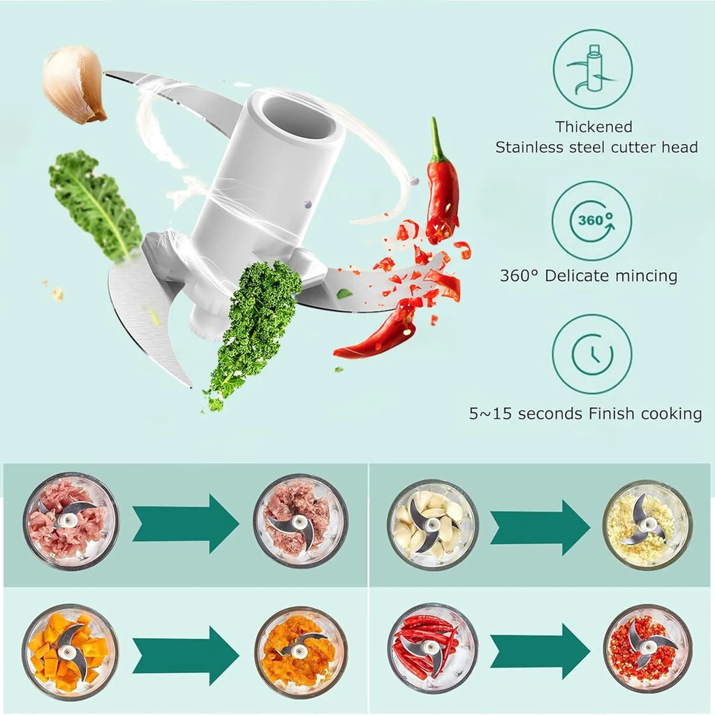 Electric Mini Food Chopper USB Rechargeable Garlic Onion Meat Grinder 350ML Portable