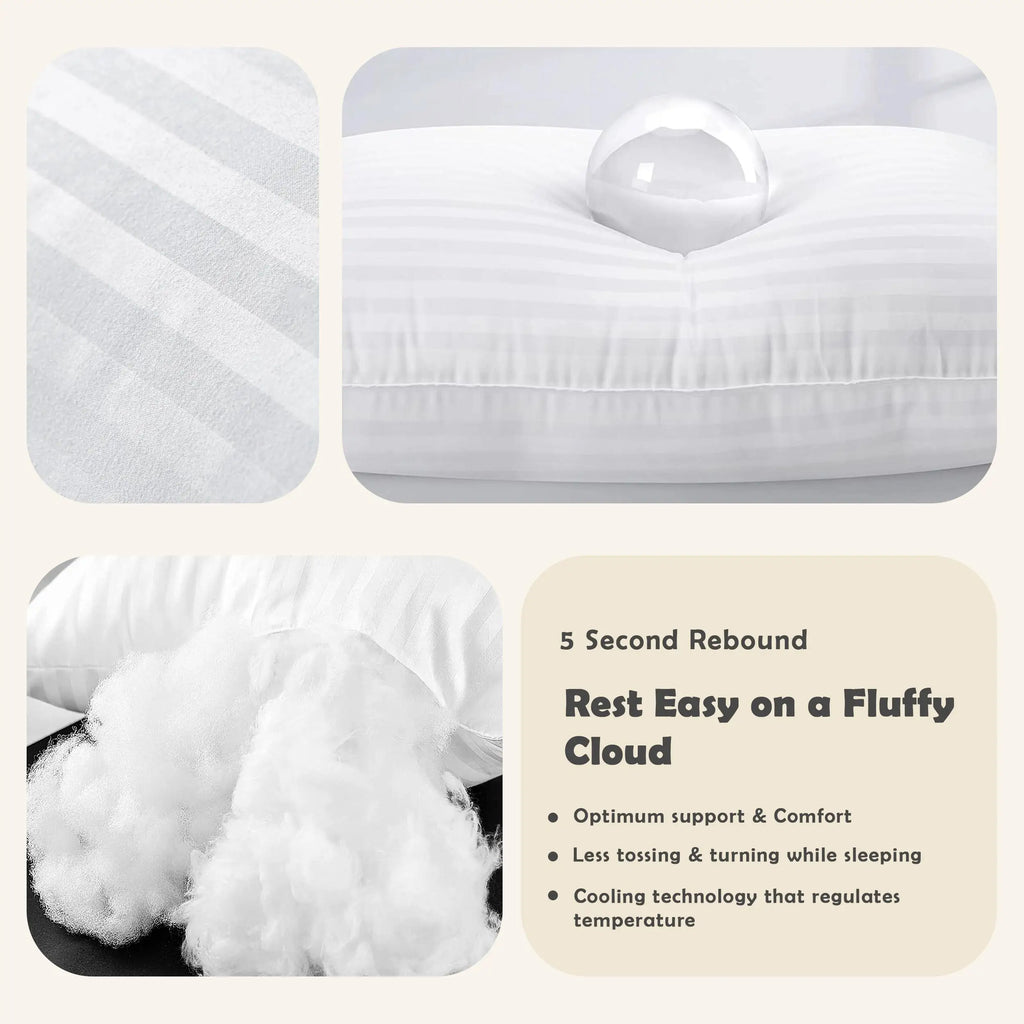 Stripe Pillows Set of 2 – Down Alternative for Sleeping – Soft & Supportive Hotel Quality