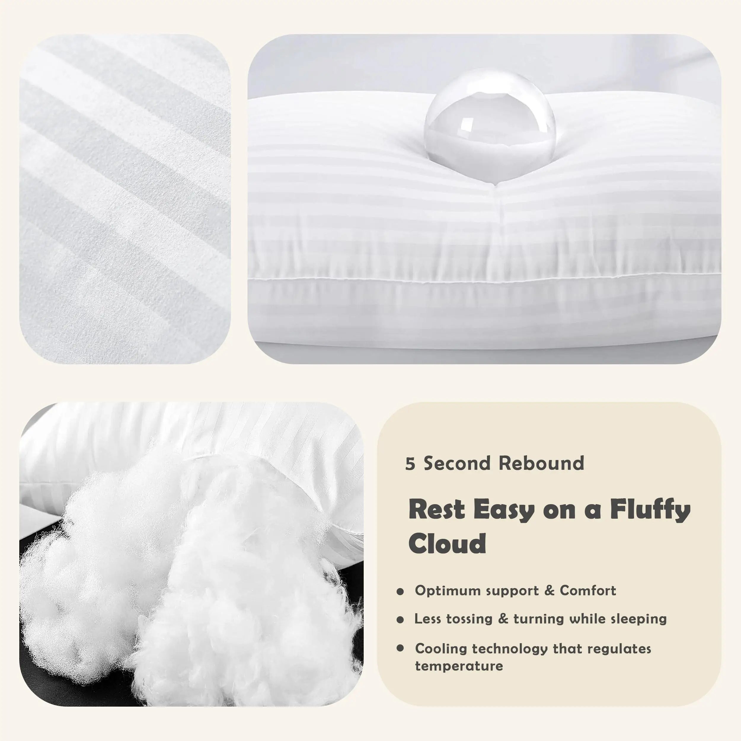 Stripe Pillows Set of 2 – Down Alternative for Sleeping – Soft & Supportive Hotel Quality