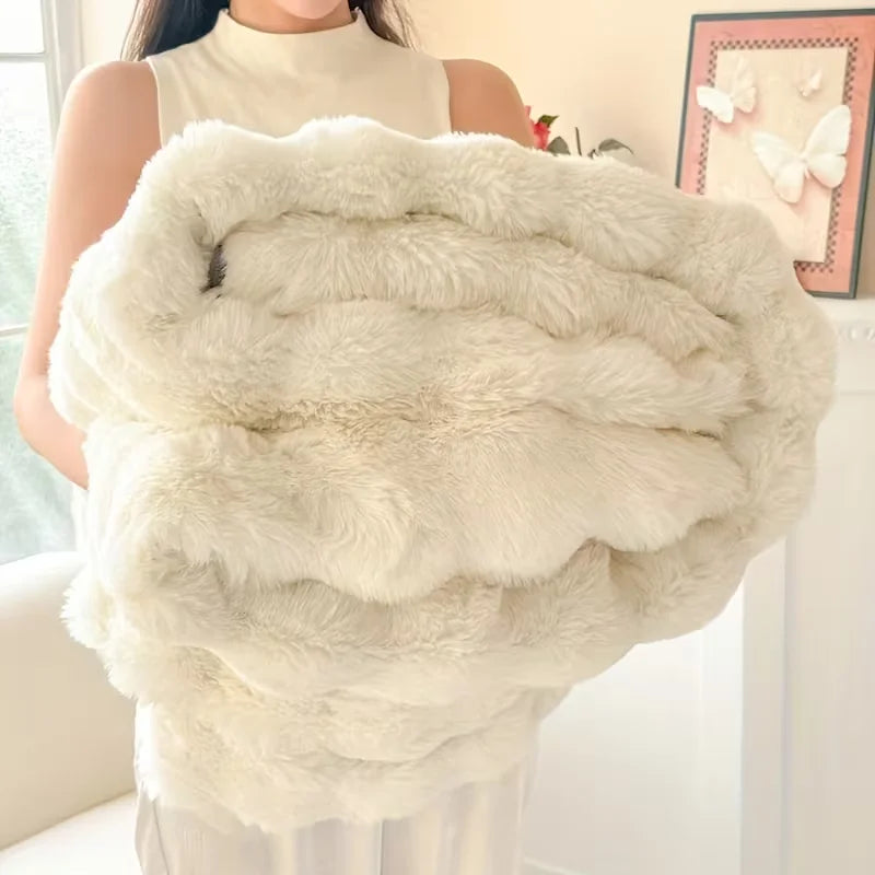 Soft Cozy Faux Fur Rabbit Blanket, Warm Thick for Bed Sofa Office, , Durable and Versatile