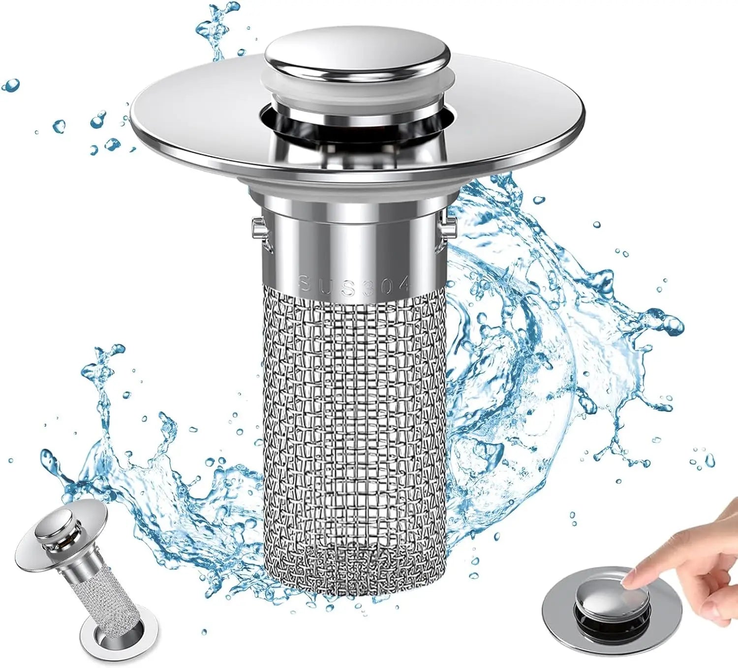 Pop-p Bathroom Sink Drain Stopper, Removeable Steel  Hair Catcher, Anti-Clog Strainer for Sink Replacement