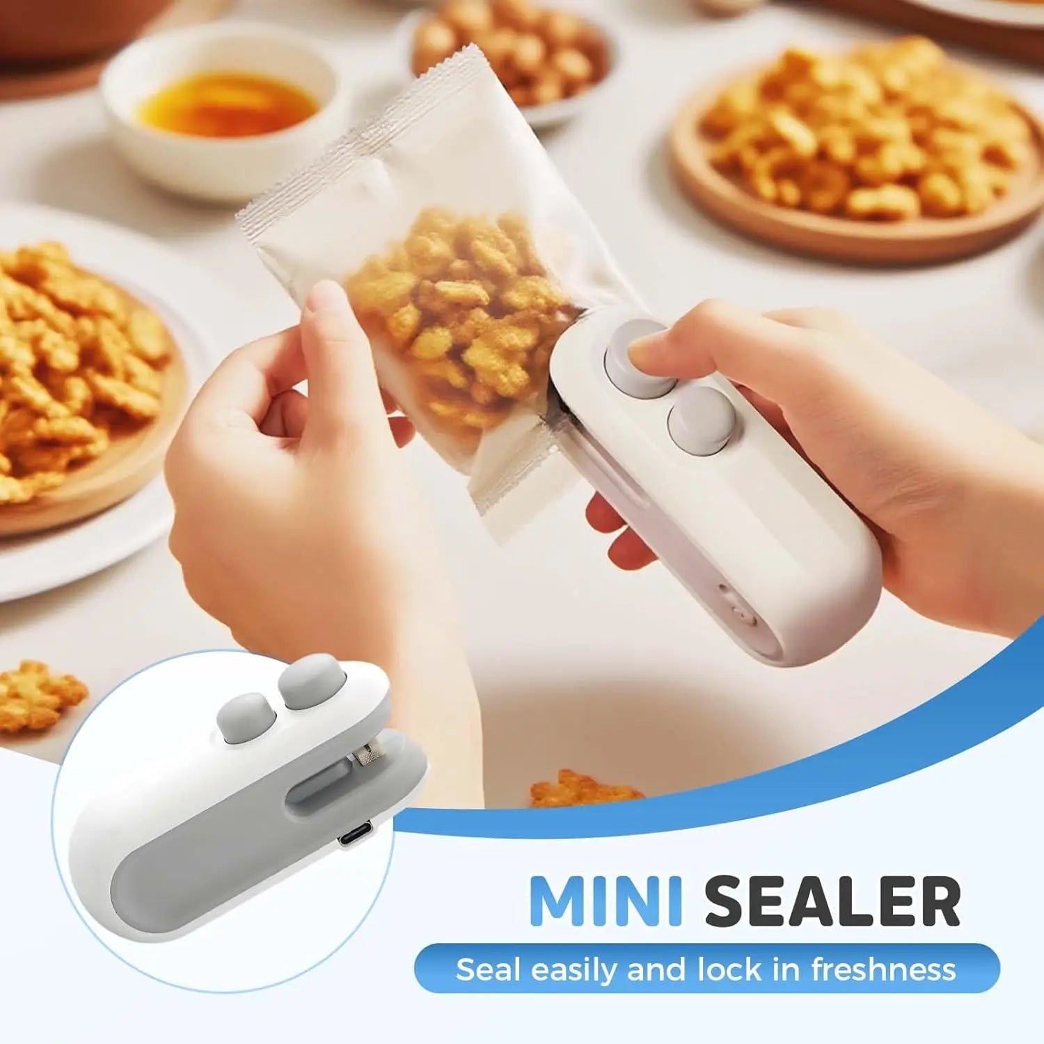 Mini Bag portable Sealer, with Cutter and Magnet, Vacuum Handheld Bag Sealer for  Chips & Plastic Bags