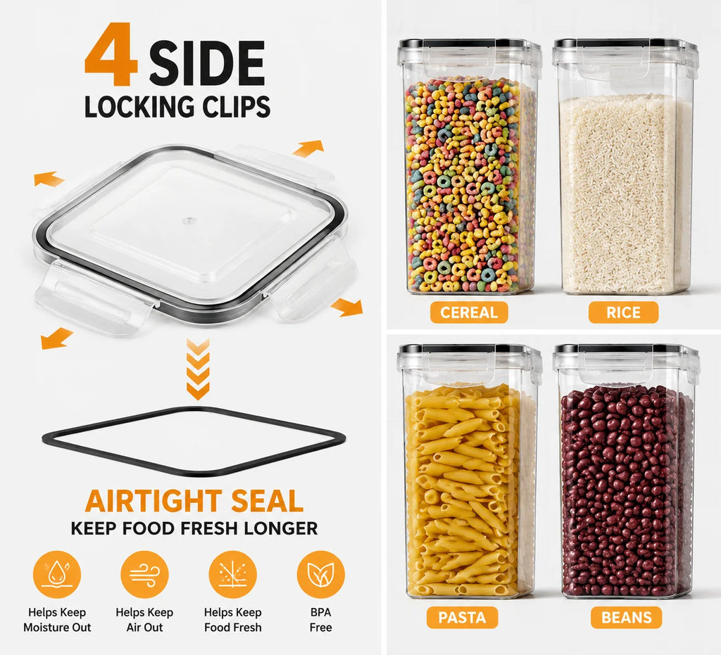 24PCS Food Storage Container Set, BPA Free Plastic Canisters with Airtight Sealed Lids, 4 Sizes Stackable  with Chalkboard Labels & Marker