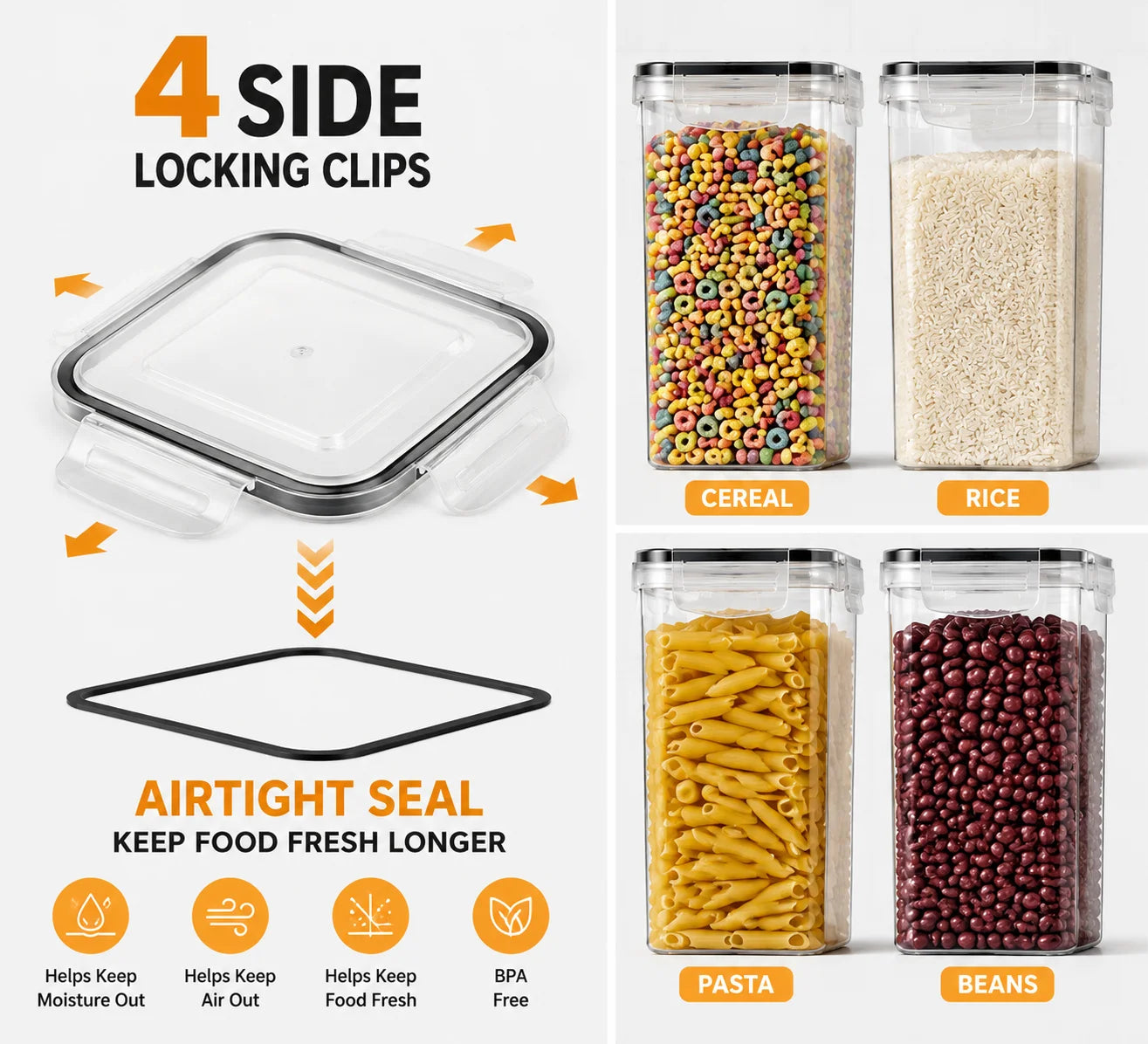 24PCS Food Storage Container Set, BPA Free Plastic Canisters with Airtight Sealed Lids, 4 Sizes Stackable  with Chalkboard Labels & Marker