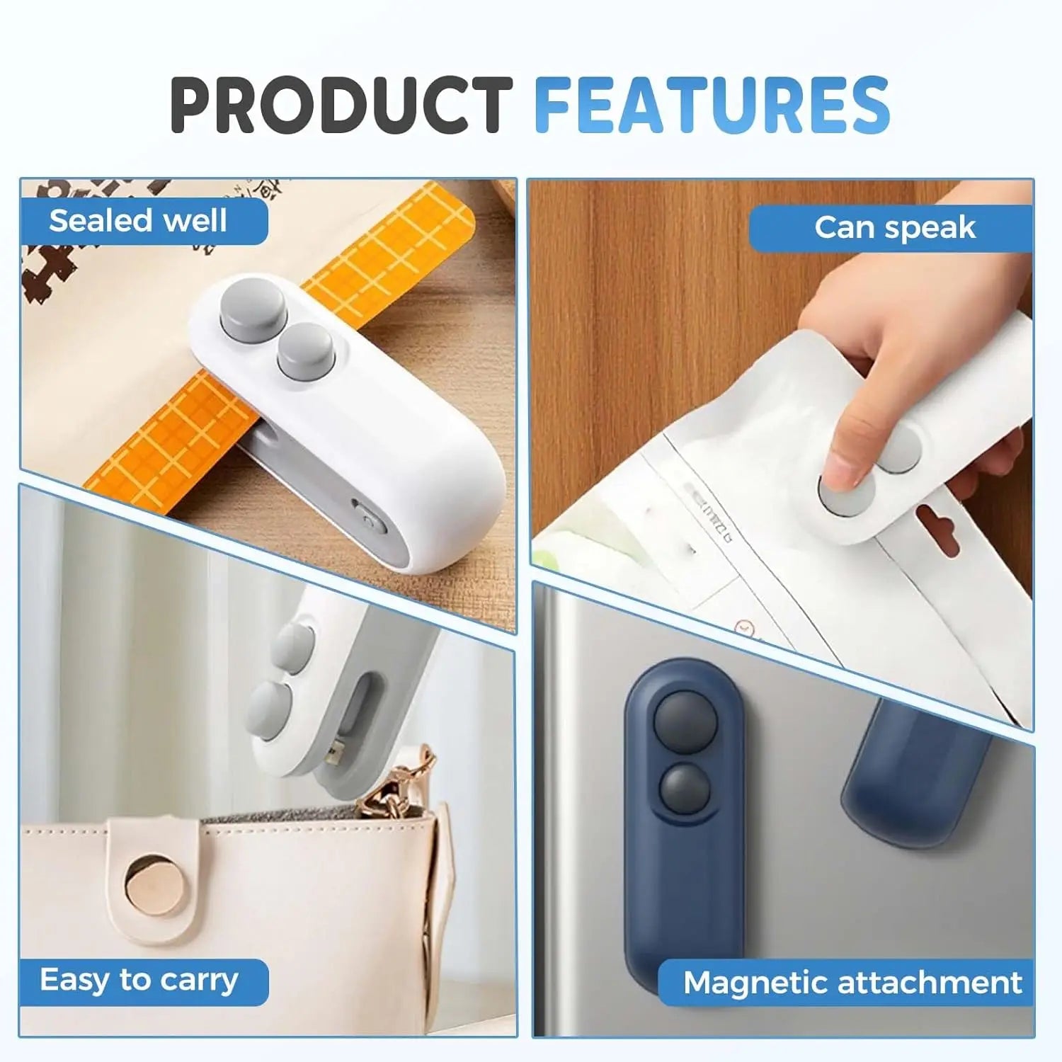 Mini Bag portable Sealer, with Cutter and Magnet, Vacuum Handheld Bag Sealer for  Chips & Plastic Bags