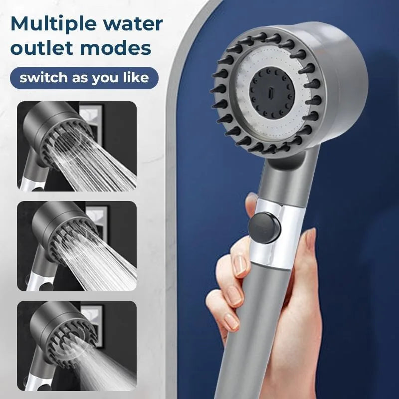 High Pressure Filtered Shower Head  Handheld 3 Spray Modes 1.5M Hose Anti Clog Nozzles