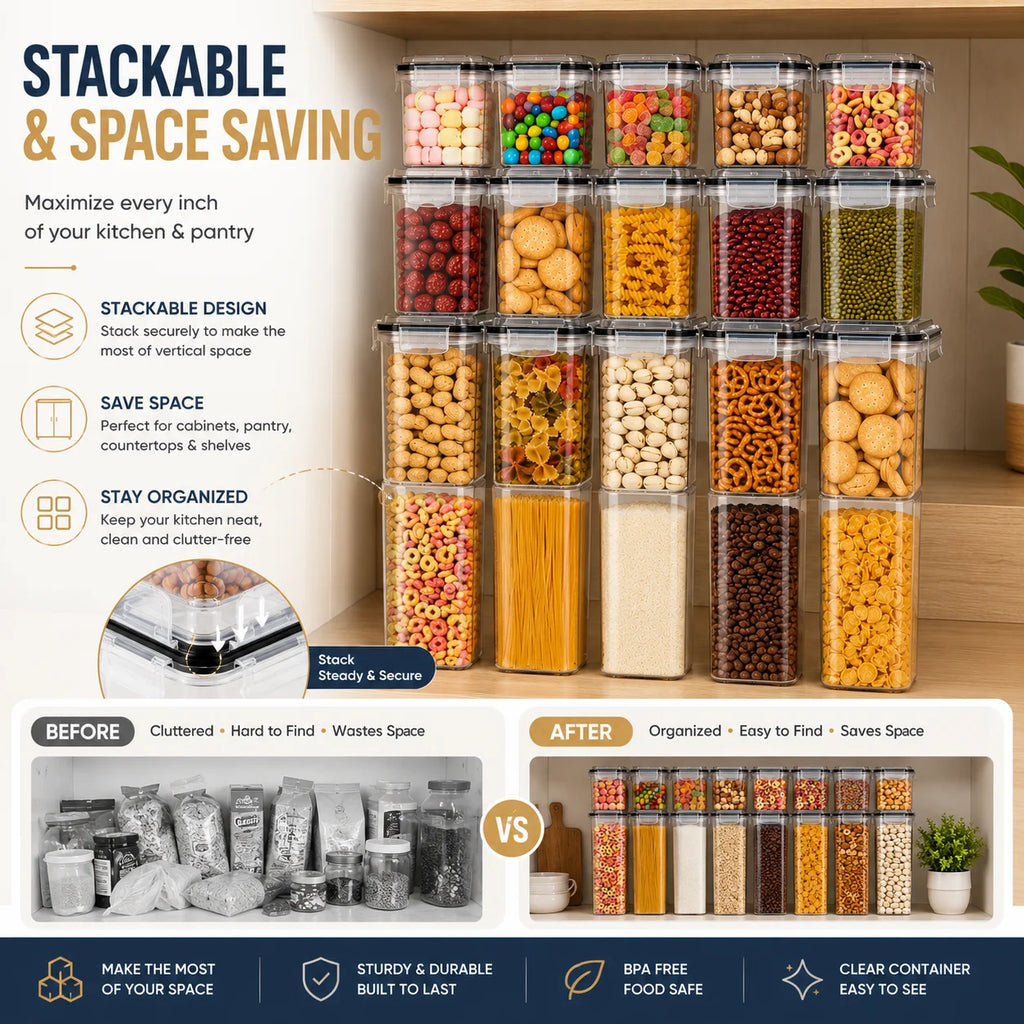 24PCS Airtight Food Storage Containers, 4 Sizes Kitchen Pantry Storage Jars with Lids for Dry Food,