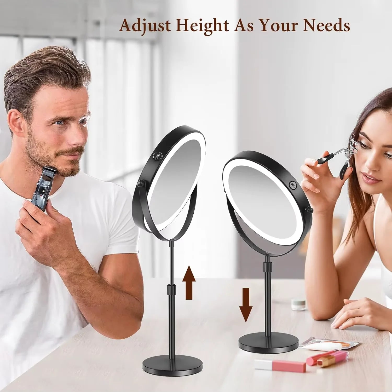 Lighted Makeup tabletop  vanity Mirror ,1x/10xTrue HD Magnifying  Touch Control, 360°Rechargeable