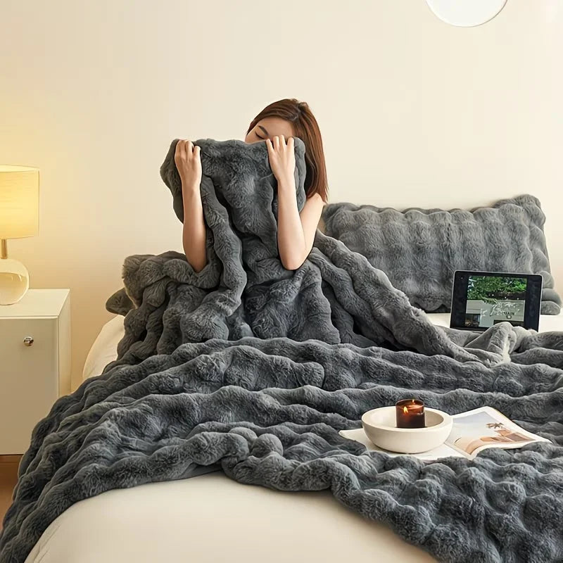 Soft Cozy Faux Fur Rabbit Blanket, Warm Thick for Bed Sofa Office, , Durable and Versatile