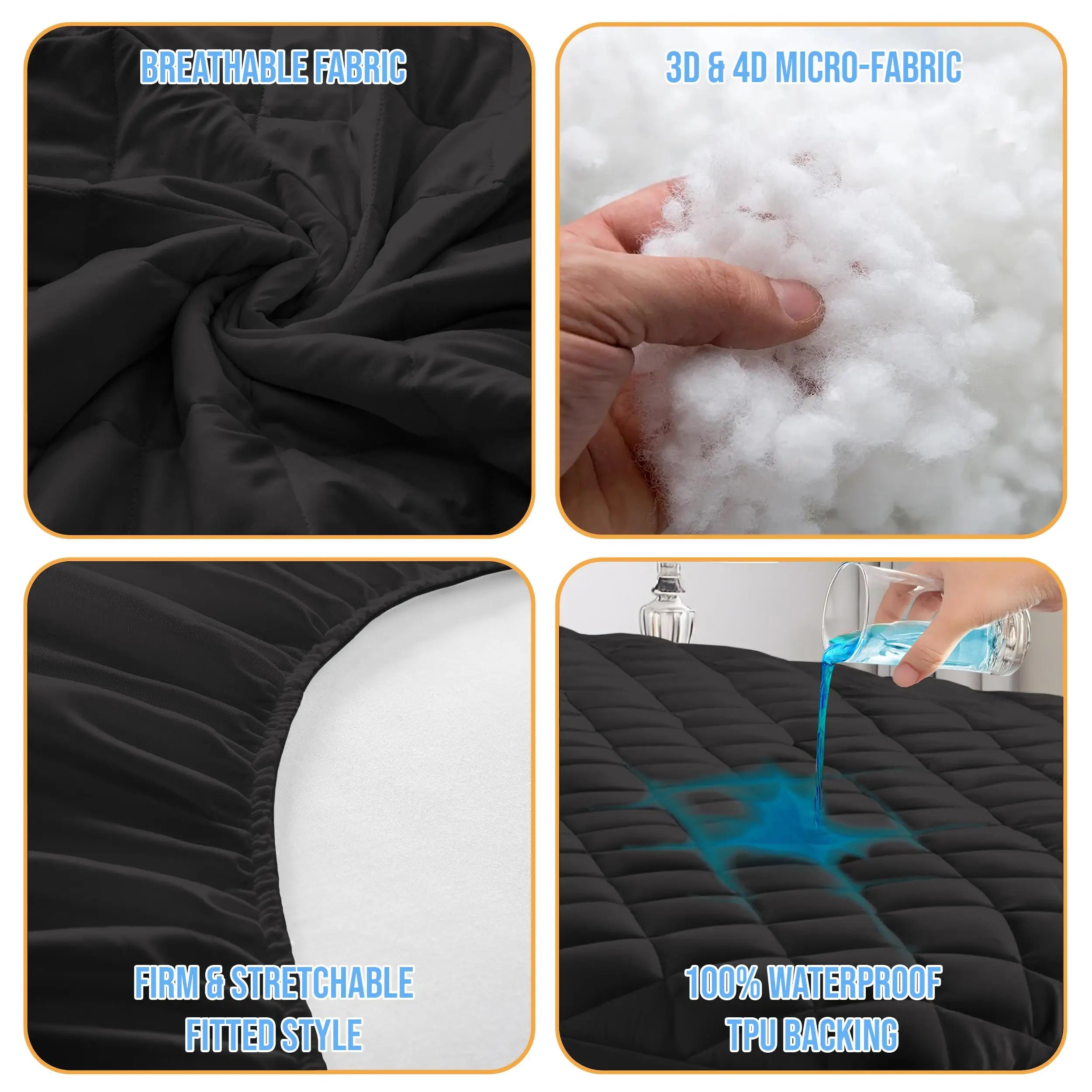 Quilted Mattress Pad – Elastic Fitted Cover Protector up to 16" Deep Pocket, Noiseless