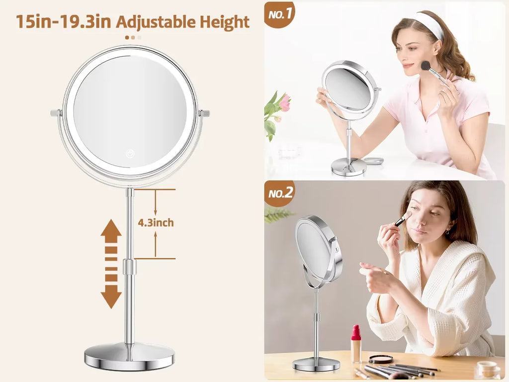 Lighted Makeup tabletop  vanity Mirror ,1x/10xTrue HD Magnifying  Touch Control, 360°Rechargeable