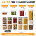 24PCS Food Storage Container Set, BPA Free Plastic Canisters with Airtight Sealed Lids, 4 Sizes Stackable  with Chalkboard Labels & Marker