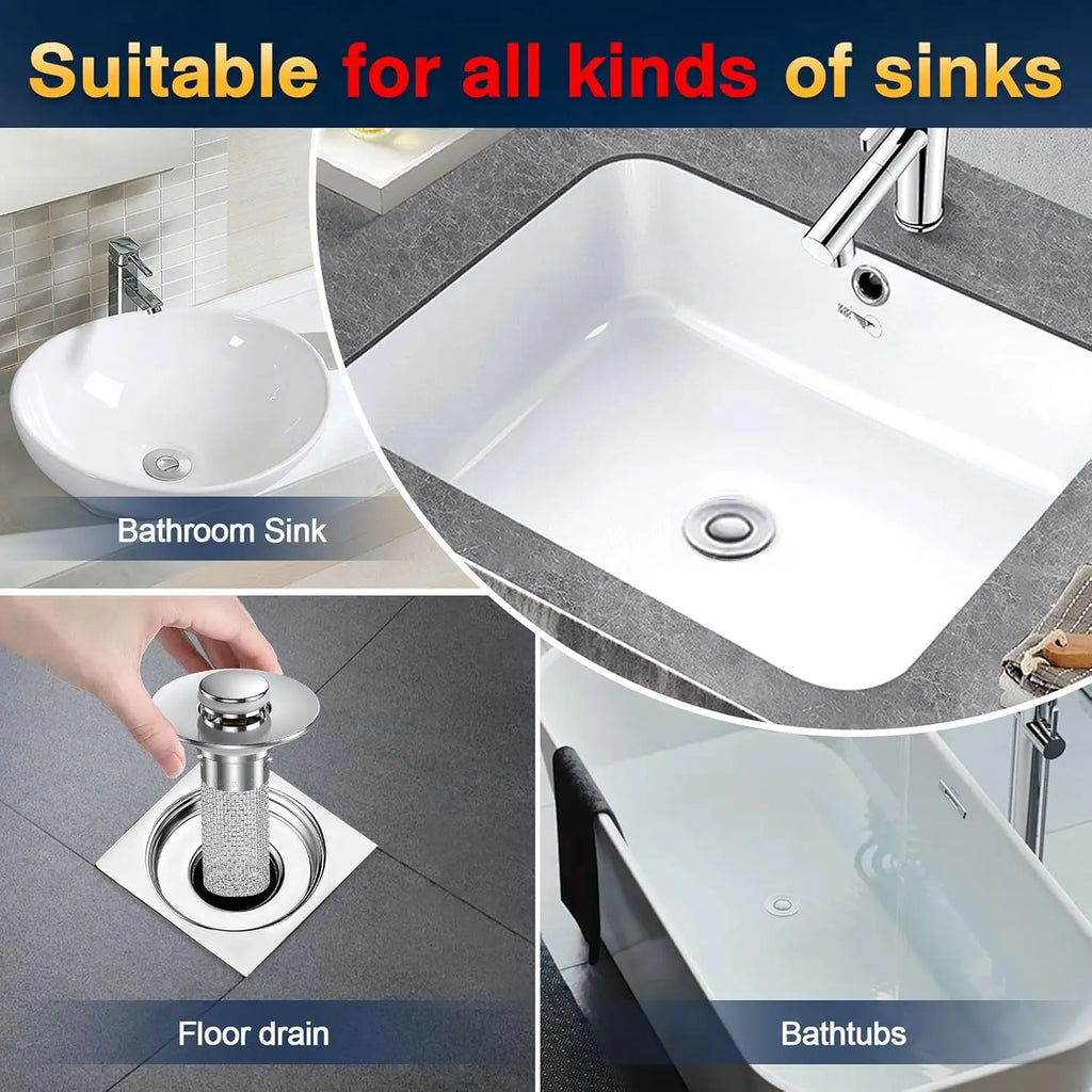 Pop-p Bathroom Sink Drain Stopper, Removeable Steel  Hair Catcher, Anti-Clog Strainer for Sink Replacement
