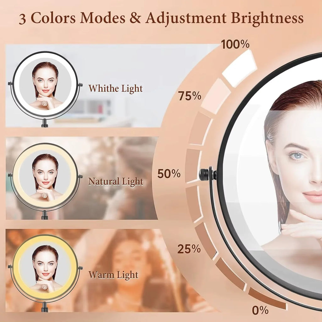 Lighted Makeup tabletop  vanity Mirror ,1x/10xTrue HD Magnifying  Touch Control, 360°Rechargeable