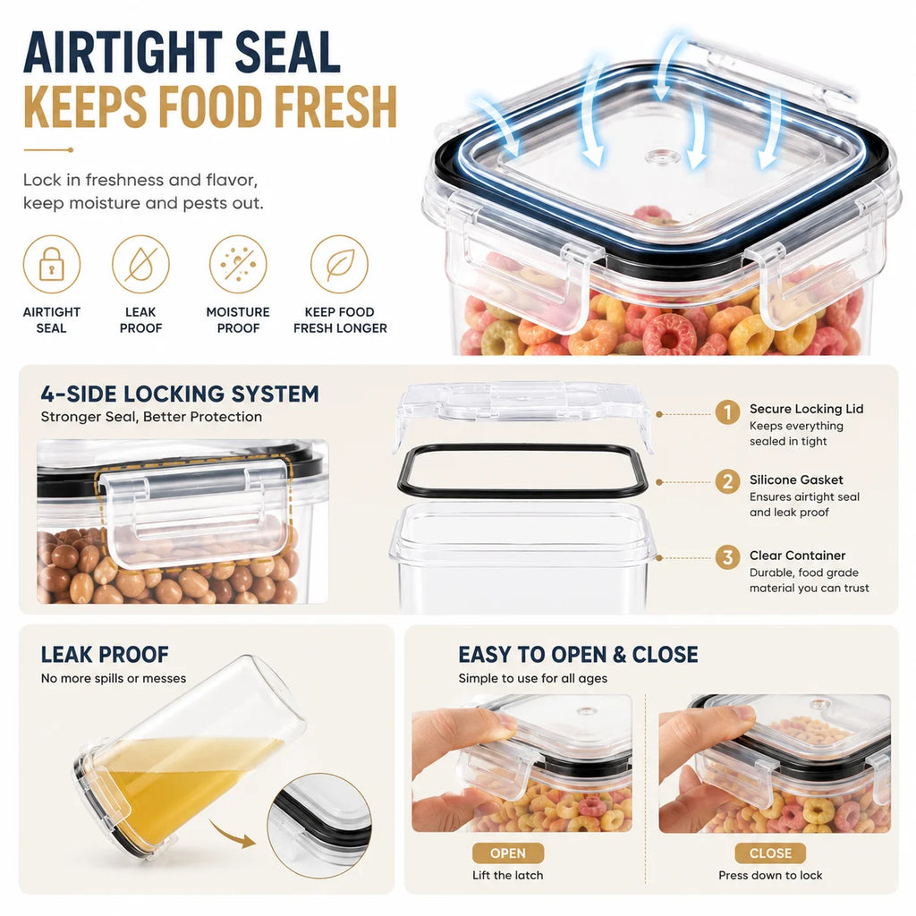 24PCS Airtight Food Storage Containers, 4 Sizes Kitchen Pantry Storage Jars with Lids for Dry Food,