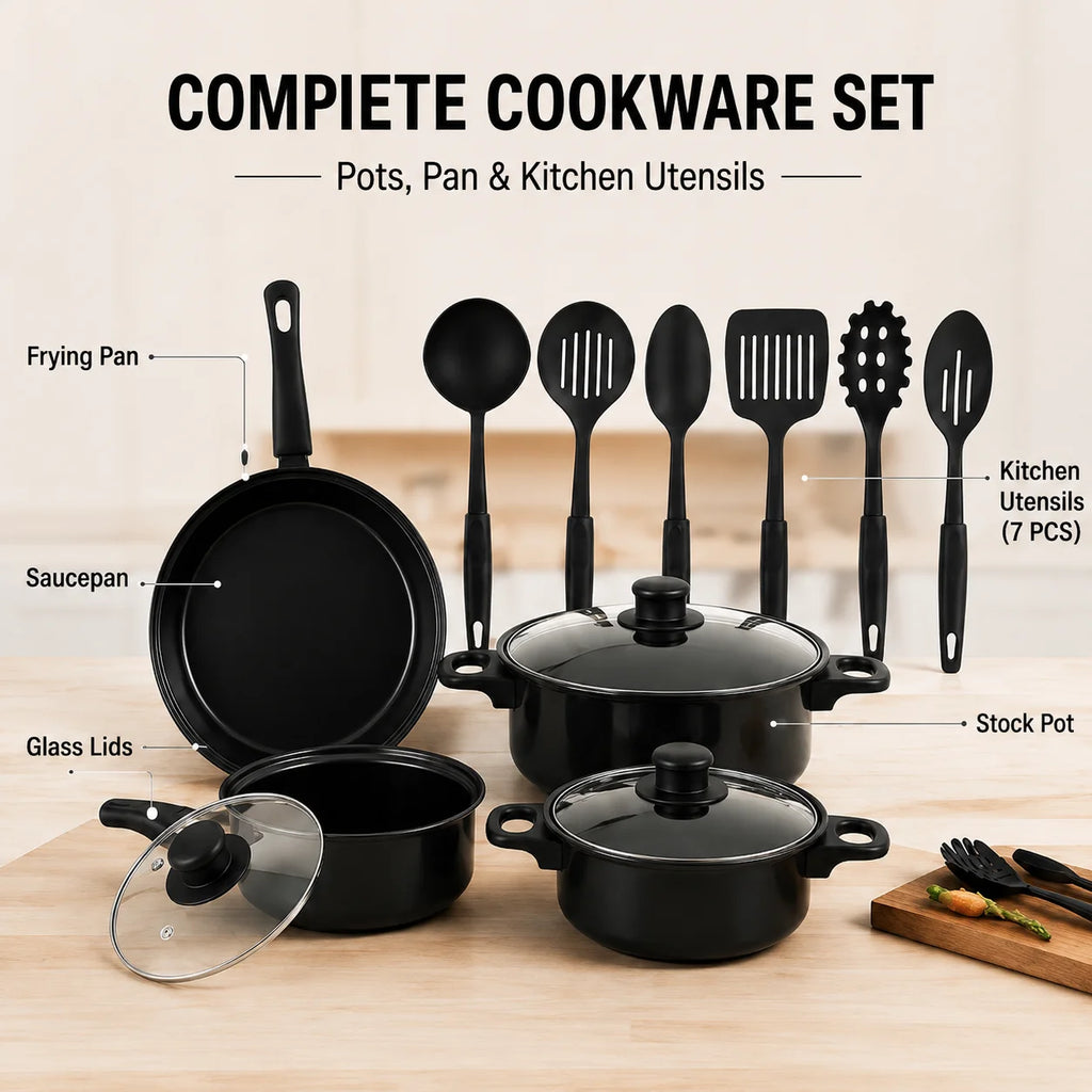Nonstick Cookware Set,  with Lids, and Utensils