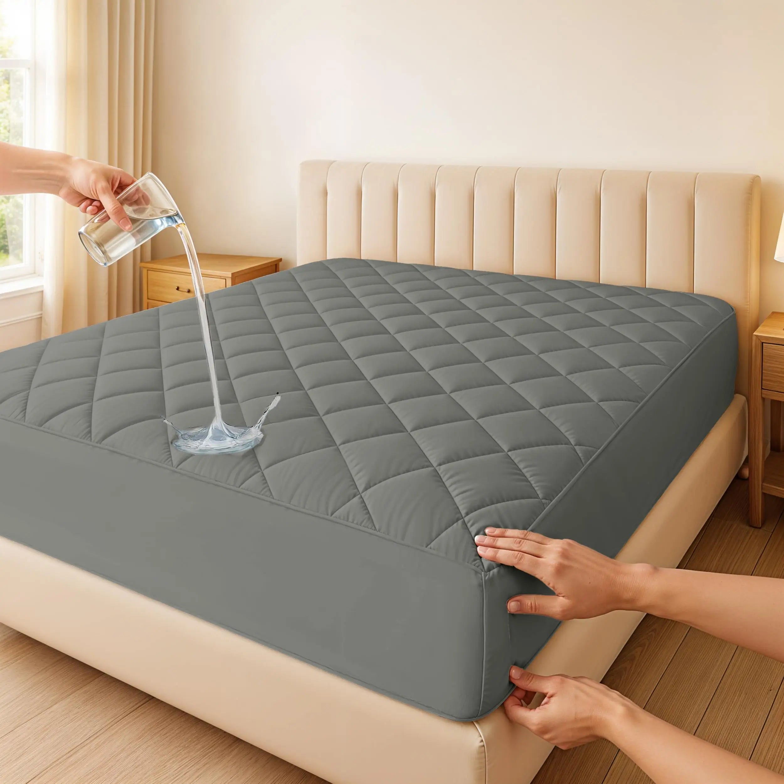 Quilted Mattress Pad – Elastic Fitted Cover Protector up to 16" Deep Pocket, Noiseless