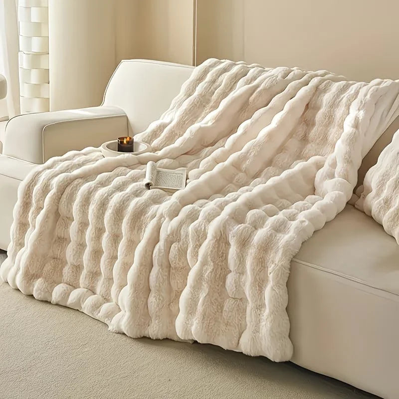 Soft Cozy Faux Fur Rabbit Blanket, Warm Thick for Bed Sofa Office, , Durable and Versatile