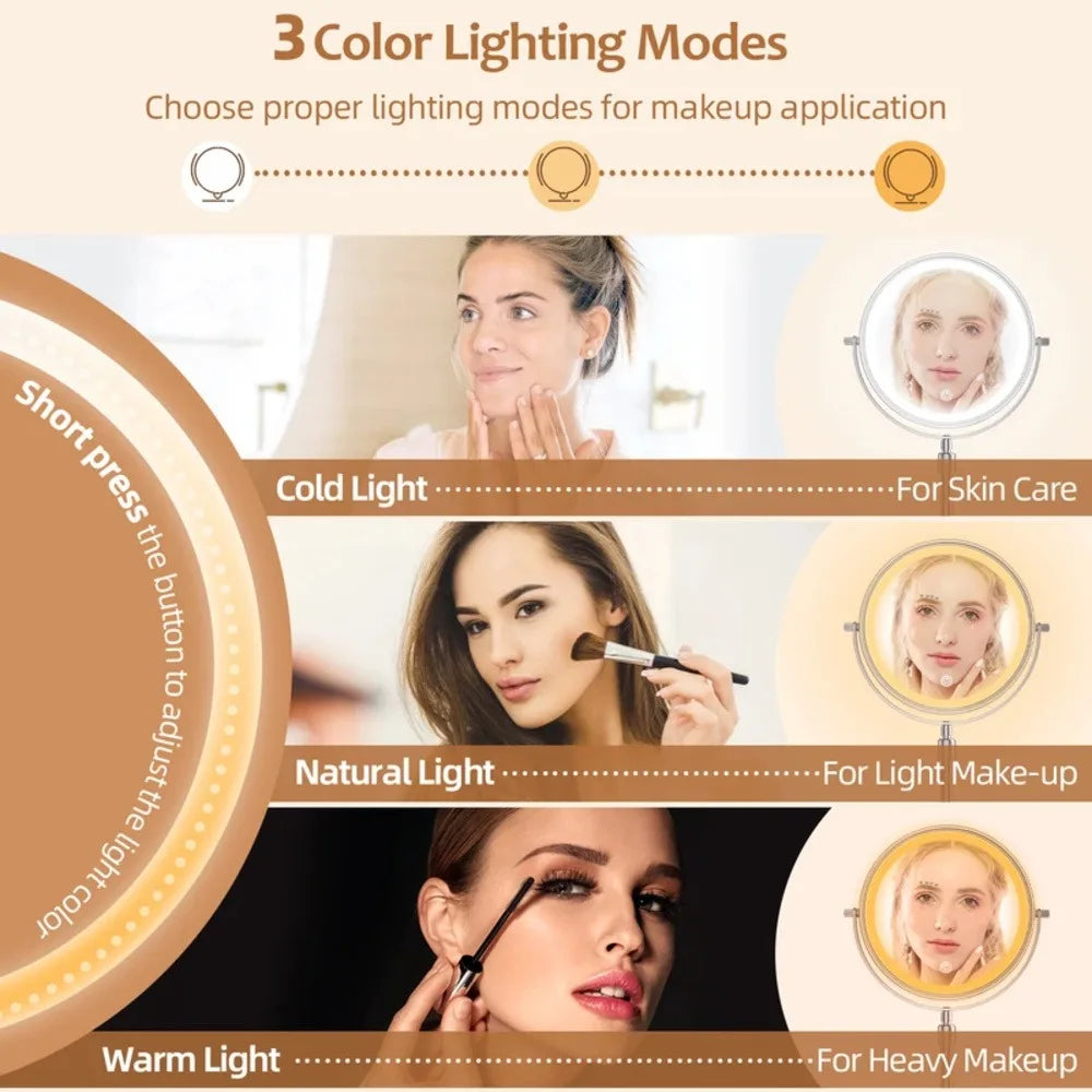 Lighted Makeup tabletop  vanity Mirror ,1x/10xTrue HD Magnifying  Touch Control, 360°Rechargeable