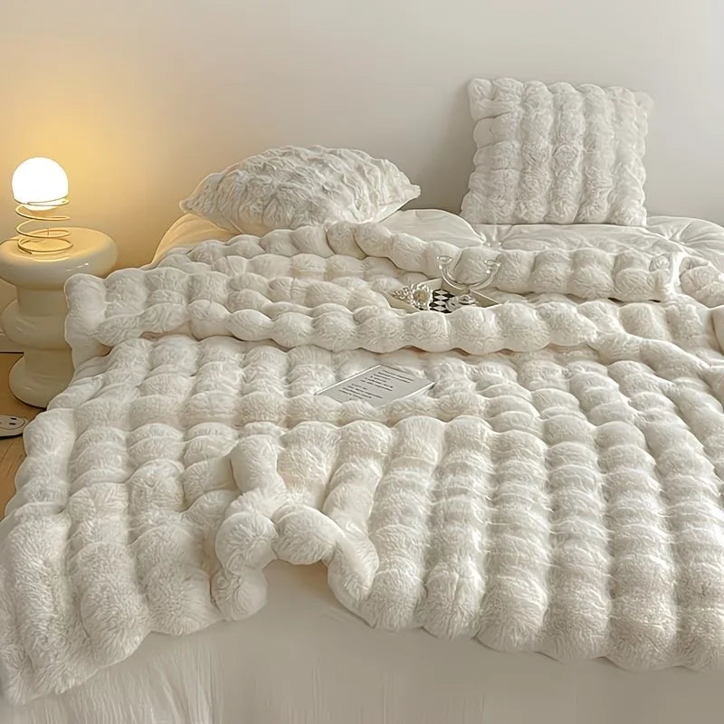 Soft Cozy Faux Fur Rabbit Blanket, Warm Thick for Bed Sofa Office, , Durable and Versatile