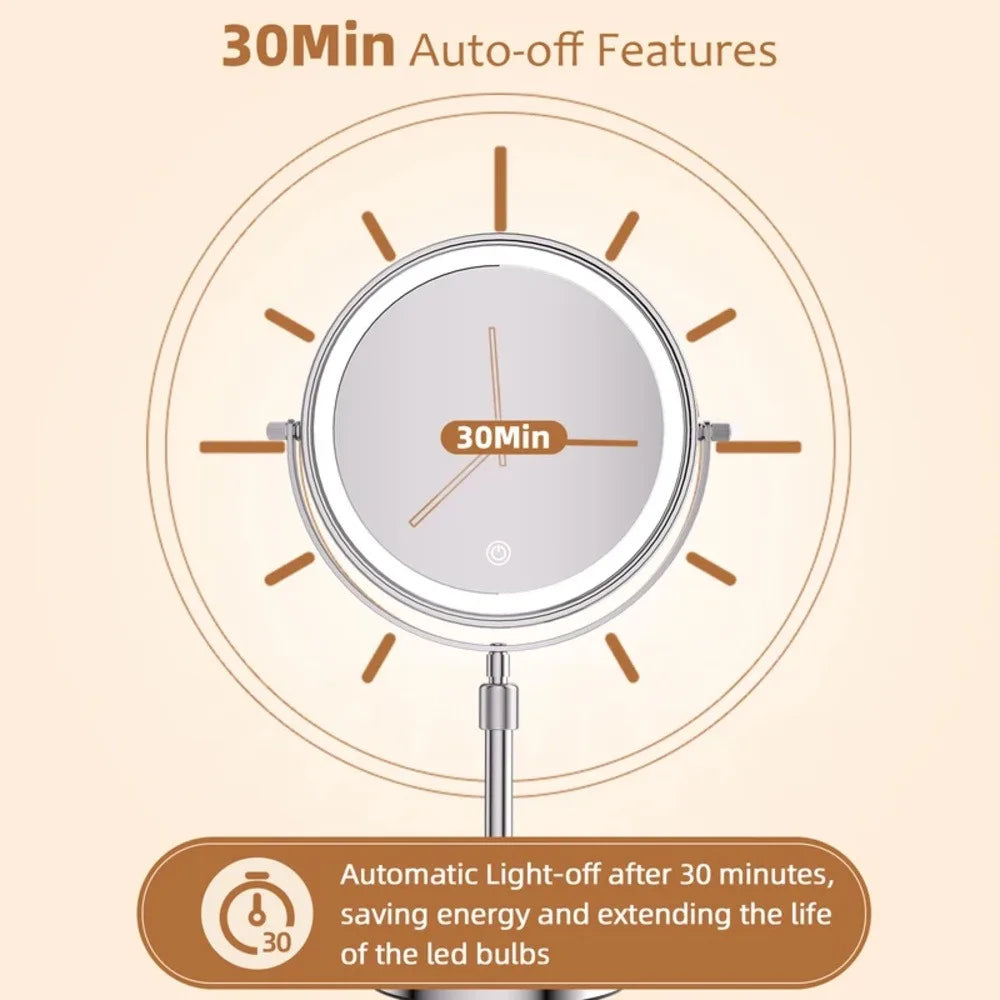 Lighted Makeup tabletop  vanity Mirror ,1x/10xTrue HD Magnifying  Touch Control, 360°Rechargeable