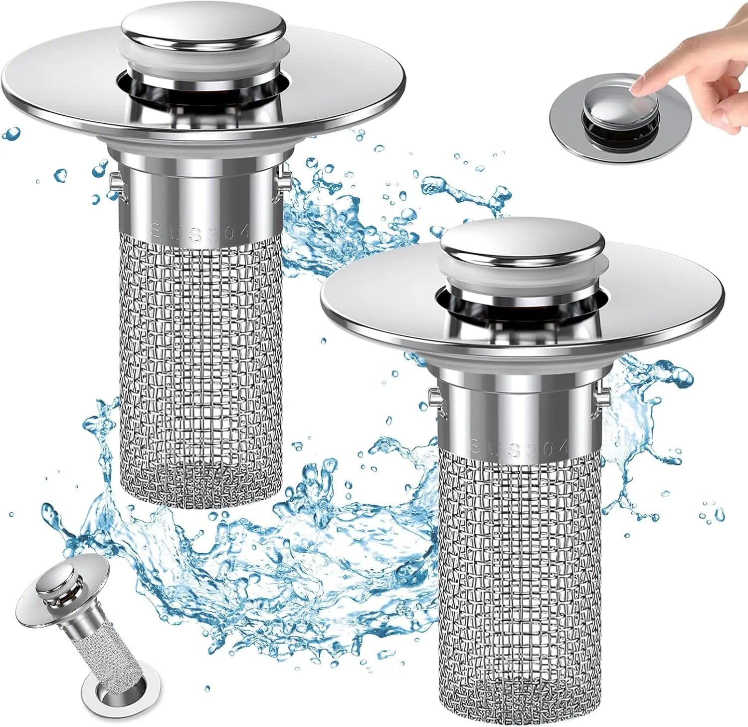 Pop-p Bathroom Sink Drain Stopper, Removeable Steel  Hair Catcher, Anti-Clog Strainer for Sink Replacement