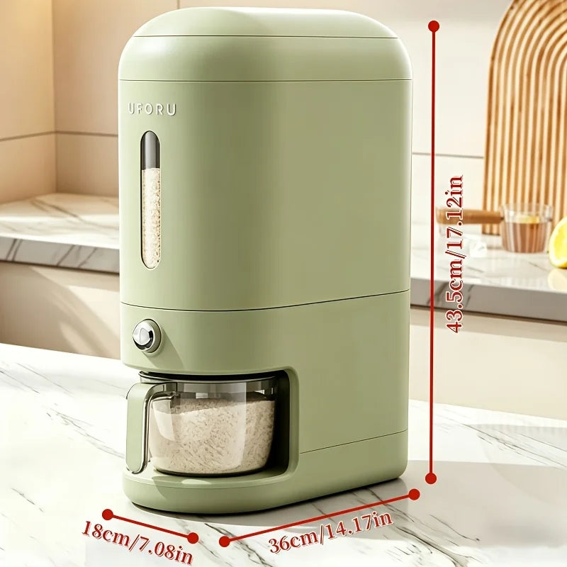 5/10 lb Sealed Rice & Grain Storage Bucket with One-Button Dispensing, Measuring cup, Transparent Window & Removable Lid