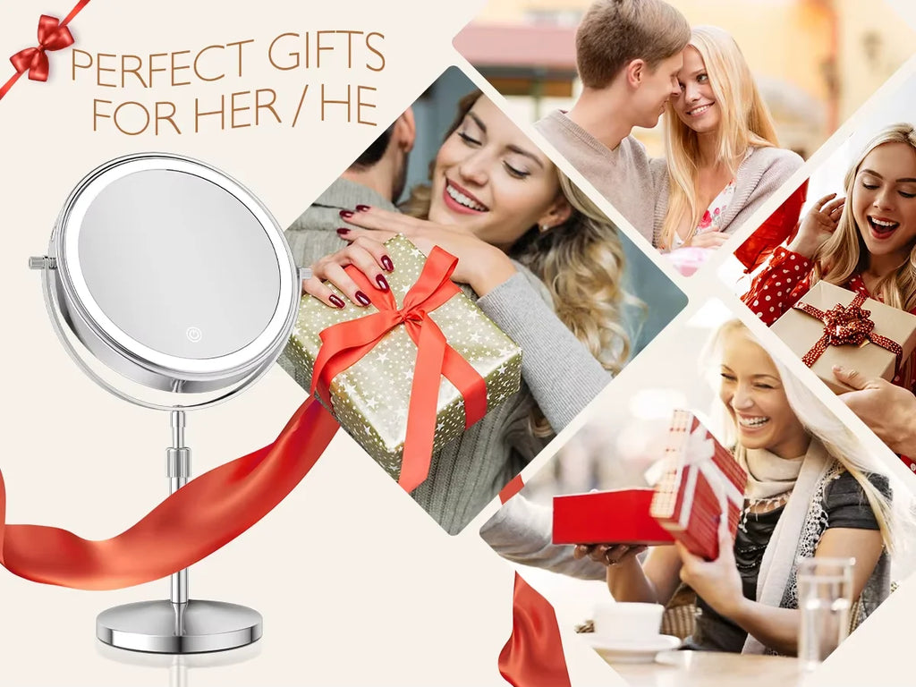 Lighted Makeup tabletop  vanity Mirror ,1x/10xTrue HD Magnifying  Touch Control, 360°Rechargeable