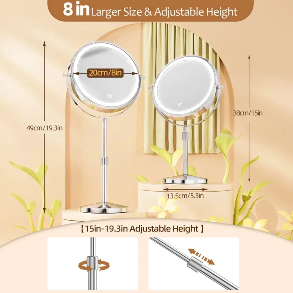 Lighted Makeup tabletop  vanity Mirror ,1x/10xTrue HD Magnifying  Touch Control, 360°Rechargeable