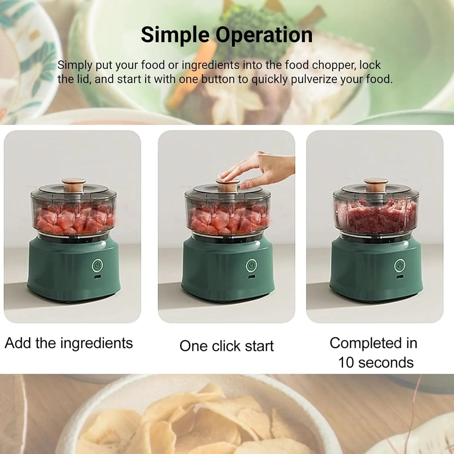 Electric Mini Food Chopper USB Rechargeable Garlic Onion Meat Grinder 350ML Portable