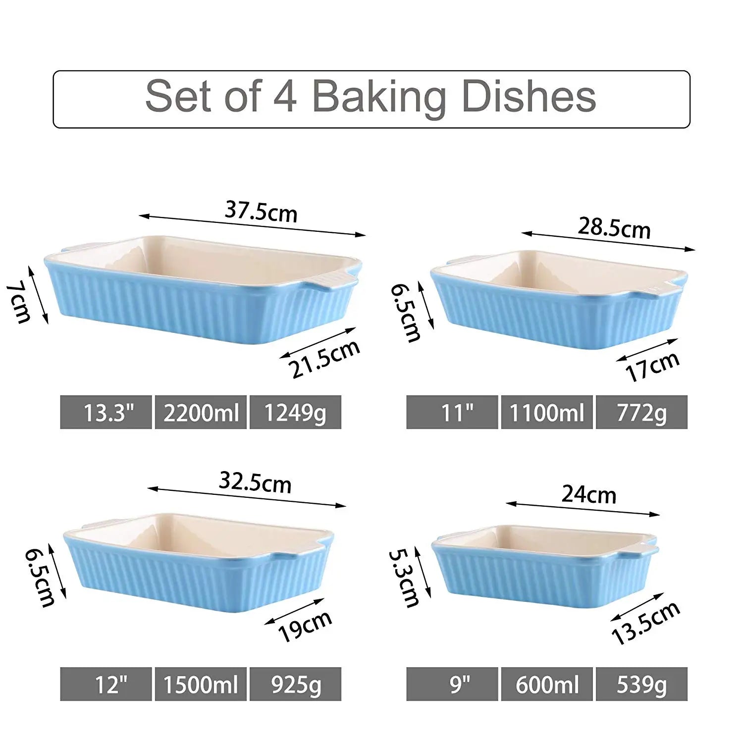 4-Piece Table Baking Dish Set with Ceramic Handle Oven (9"/11"/12"/13.3")