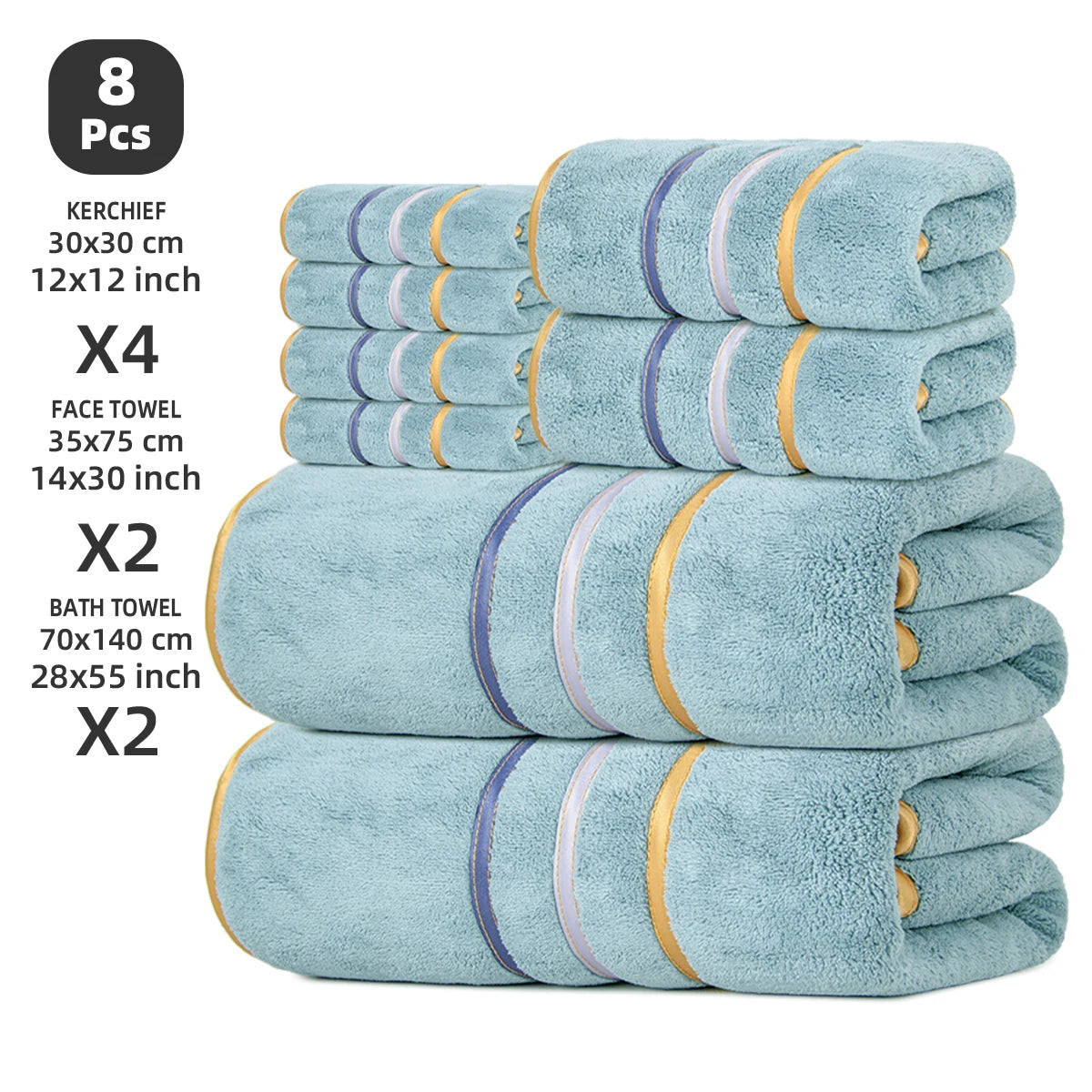 8‑Piece Towel Set, 2 Bath , 2 Hand  4 Face , Soft & Absorbent