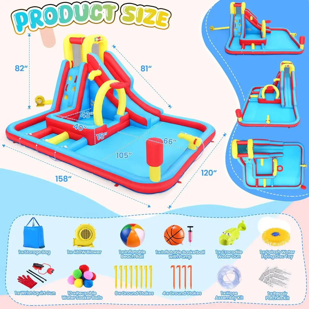 Inflatable Water Slide s, 16 in1 Backyard  with Deep Splash Pool, Unique Triple Sprinkler