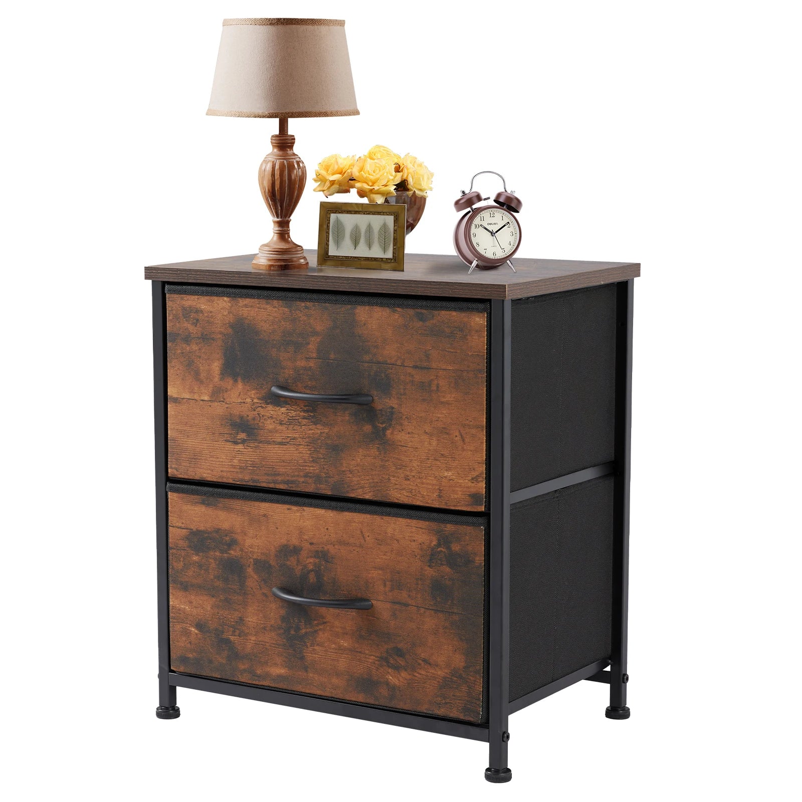 2-Drawer Fabric Nightstand Bedside Table with Storage Cabinet