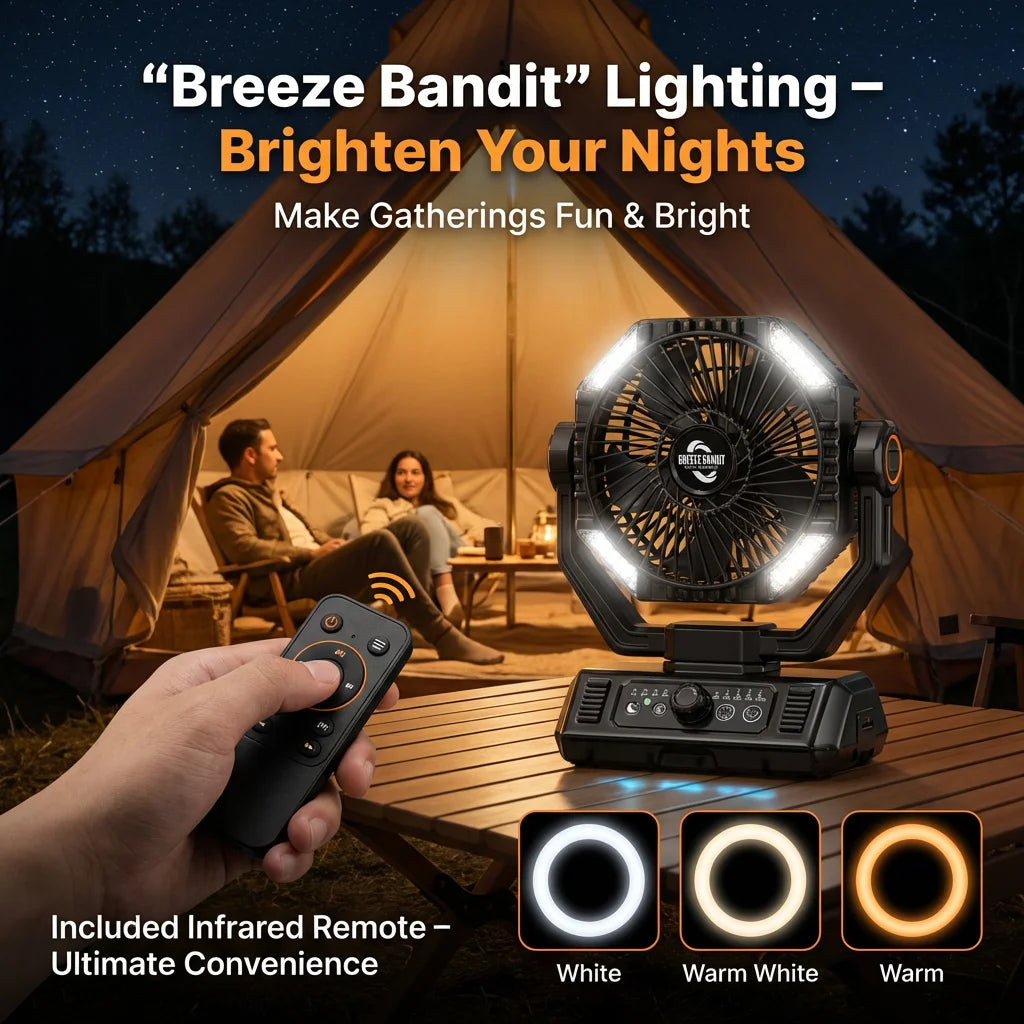 Battery Camping Fan with LED Lantern 8 Speed Desk Fan Portable Outdoor