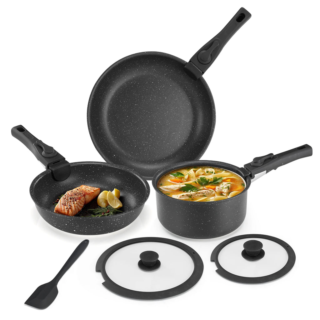 12 Pcs  Nonstick  Cookware Set with Induction Compatibility & Detachable Handles