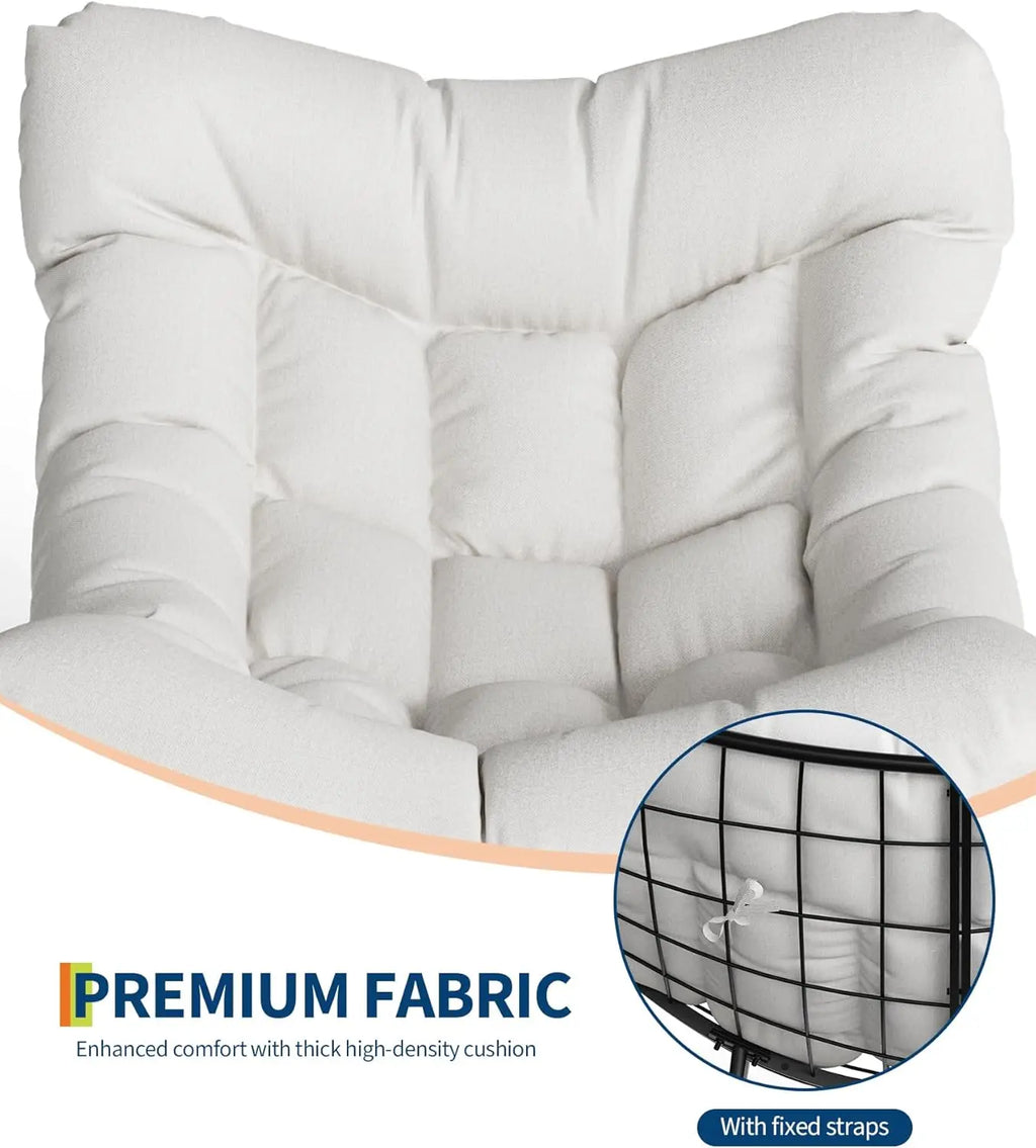 Outdoor Oversized Papasan Rattan Egg  Rocking Chair with Footrest, For, Patio ,  Balcony, Backyard ,Porch, Bedroom.