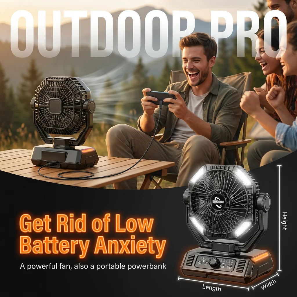 Battery Camping Fan with LED Lantern 8 Speed Desk Fan Portable Outdoor