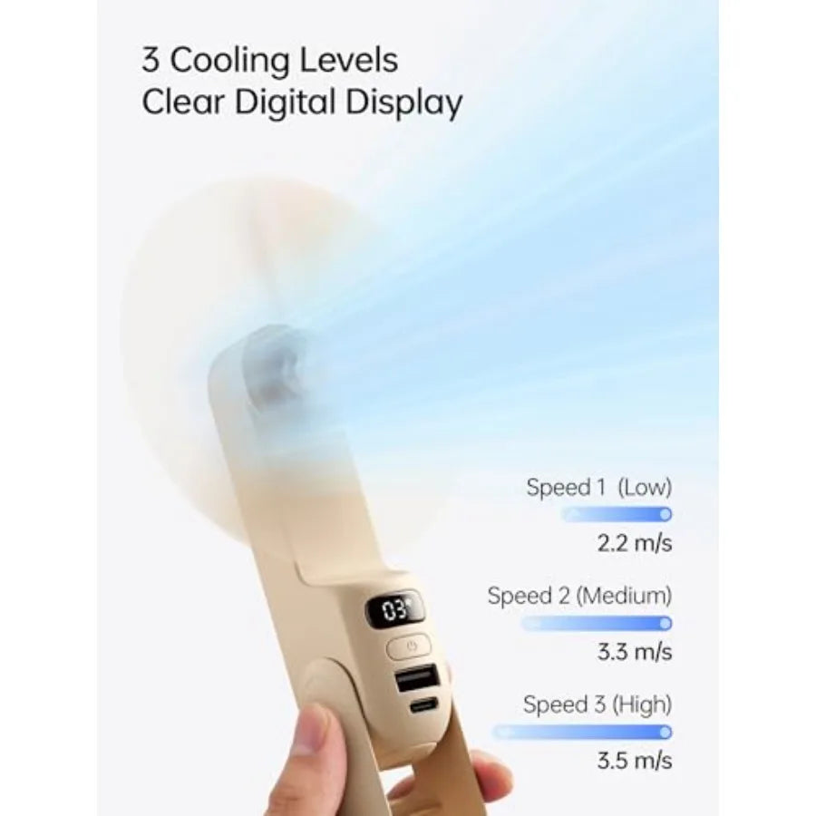 Handheld Travel Fan, Upgraded Mini Portable Fan with Up to 24 Working Hours for Long-term  Cooling, Combines Power Bank