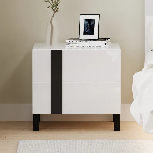 High Gloss 3-Piece  Queen Bedroom Set with Floating LED  Platform Bed  & 2 Nightstands,