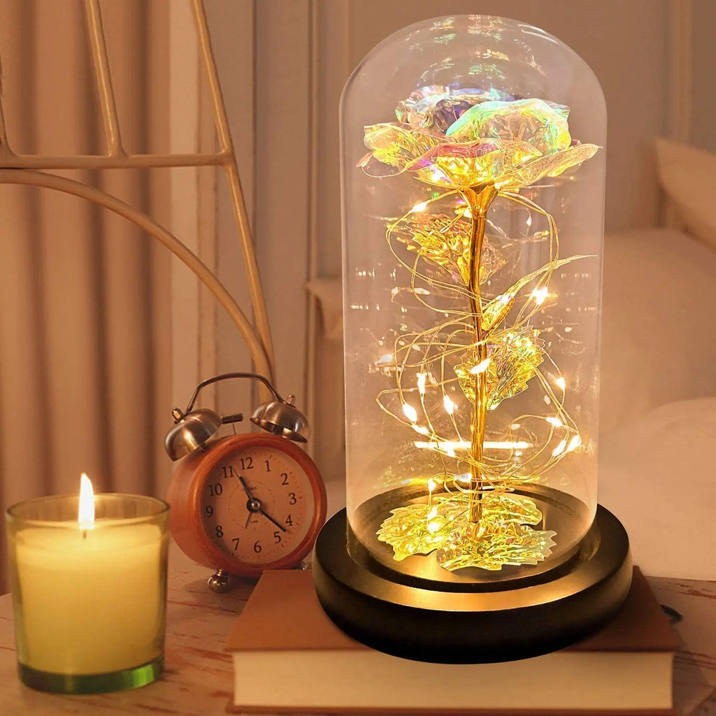 Artificial Glass Flower with Eternal Rose of the LED Light