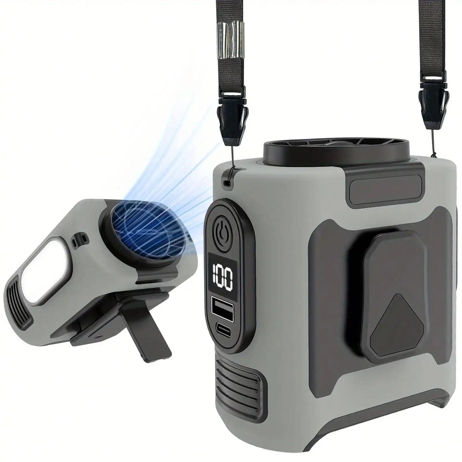 Flashlight, Portable Belt Clip , 40 Hours Cooling Personal Wearable , 5-Speed , Rechargeable Hands-Free Neck With Dual Clips