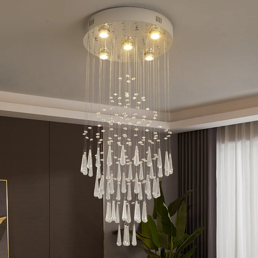 Crystal Droplight Led Pendant Light Loft Stairs Chandelier Hanging Ceiling Lamp