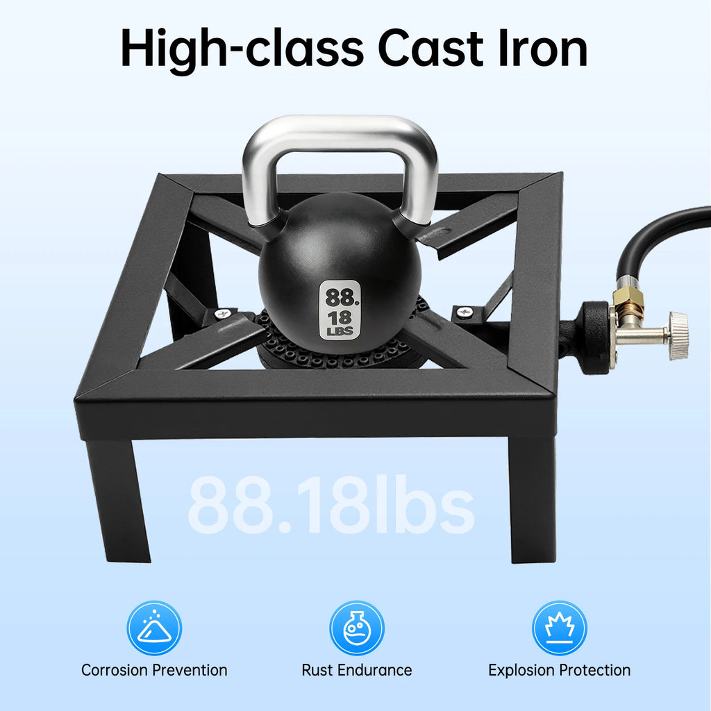 Portable Single Burner Outdoor Gas Stove Propane Cooker with Adjustable 0-10Psi Regulator Hose