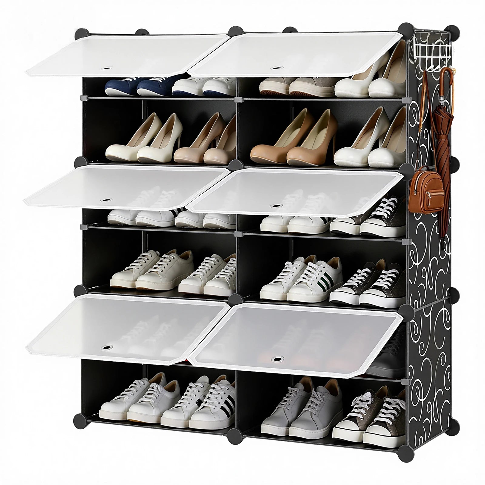 6-Tier Plastic Stackable Shoe Storage Cabinet with Doors , Space Saving Organizer