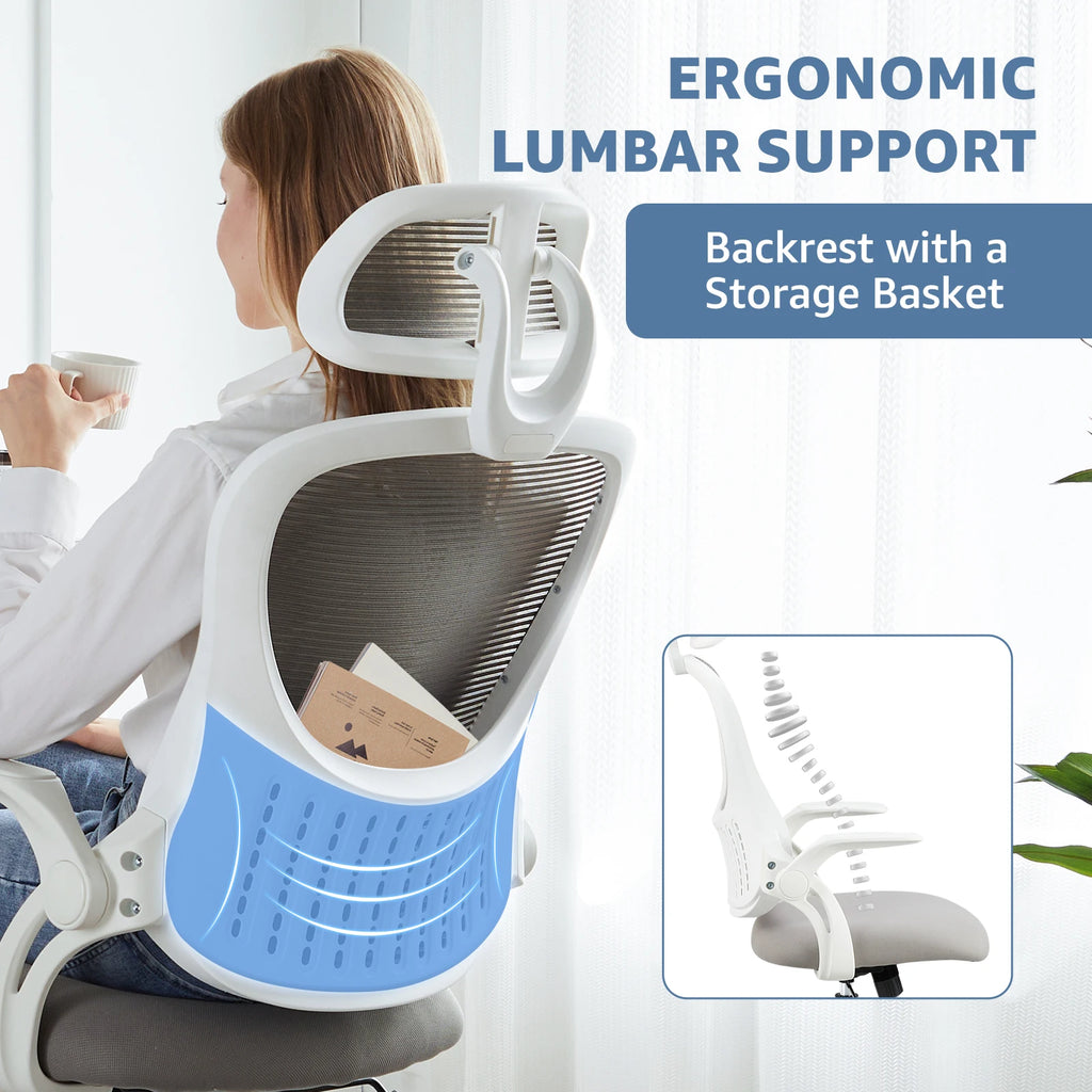 JHK Mesh Ergonomic   Desk Chair Flip-up Arms Adjustable Headrests Lumbar Support